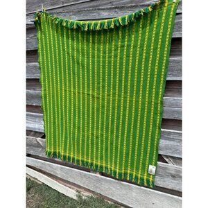 Vintage 80s Garst & Thomas Seeds Green Wool Throw Blanket 50th Anniversary 48x45